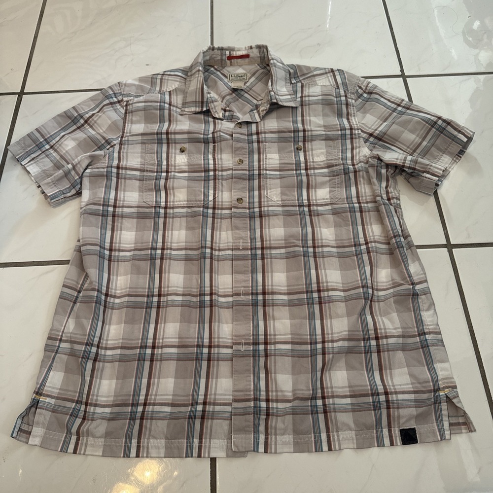 L.L.Bean Button Shirt Men's XL Plaid Dual Pocket Short Sleeve VTG Y2K 25x30